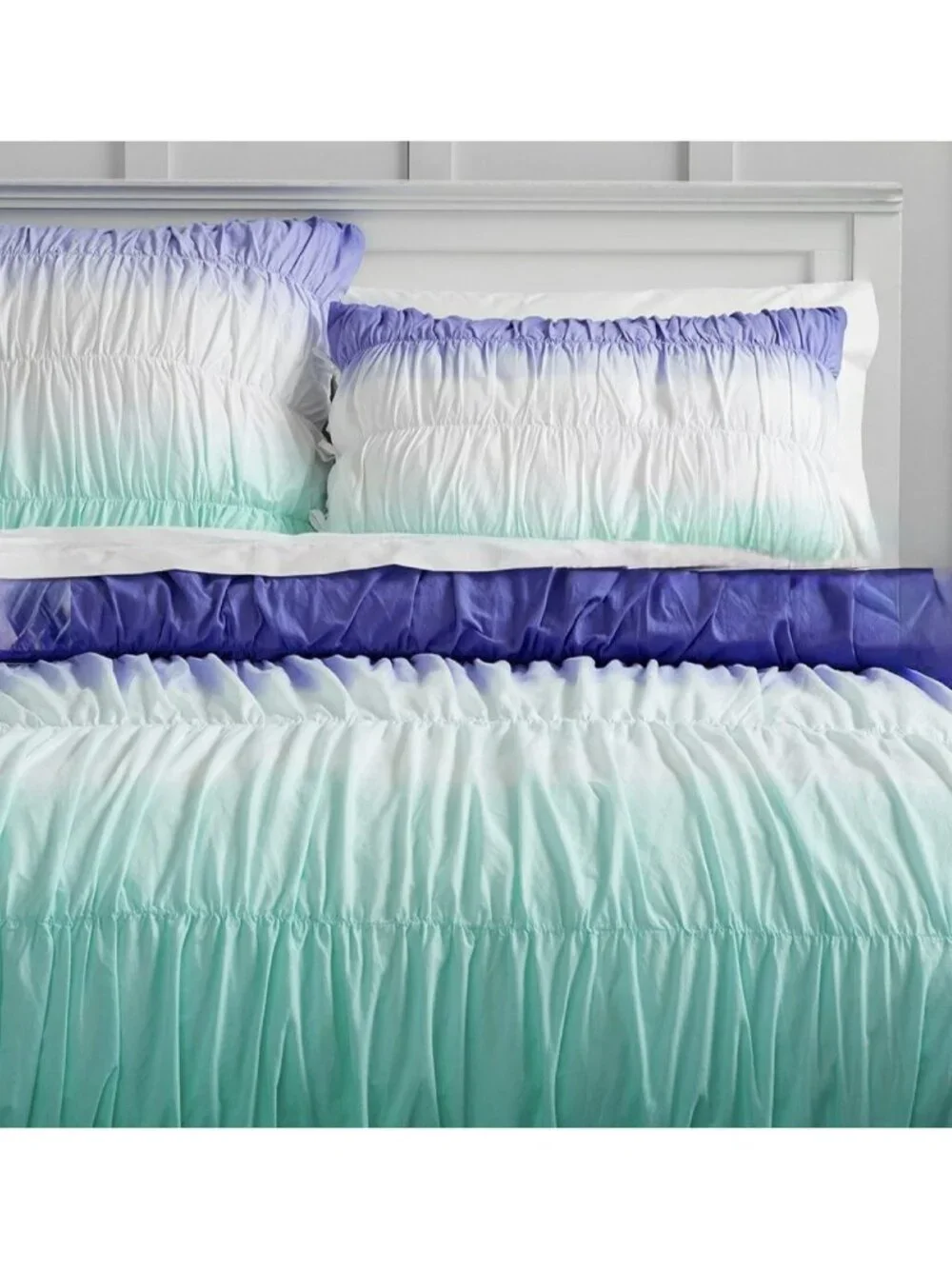 Pottery Barn Teen Surf Dip Dye Ruched Duvet Cover Full/Queen & 2 Shams Set NWT